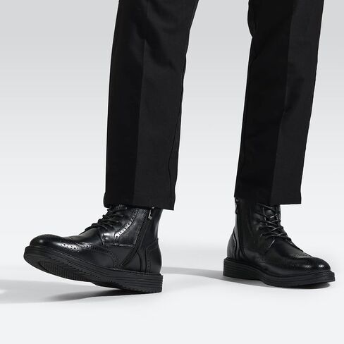 Mens Dress Boots, Genuine Leather Brogue Wingtip Mens Casual Oxford Boots with Side Zipper, Comfortable Formal Lace Up Chukka Ankle Boot for Men in Saudi Arabia