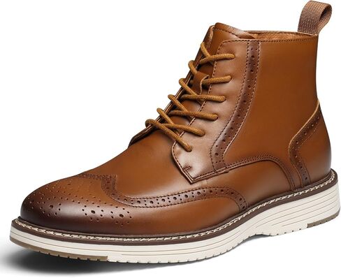 Mens Dress Boots, Genuine Leather Brogue Wingtip Mens Casual Oxford Boots with Side Zipper, Comfortable Formal Lace Up Chukka Ankle Boot for Men in Saudi Arabia