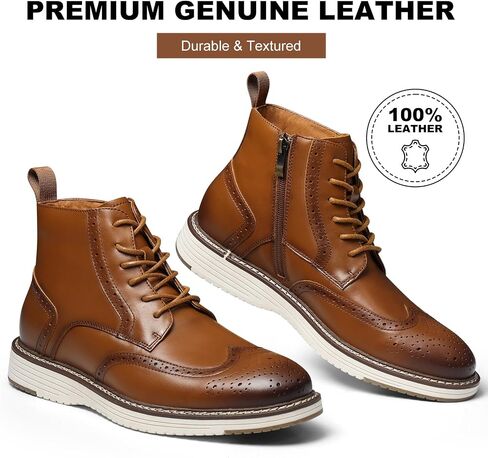 Mens Dress Boots, Genuine Leather Brogue Wingtip Mens Casual Oxford Boots with Side Zipper, Comfortable Formal Lace Up Chukka Ankle Boot for Men in Saudi Arabia
