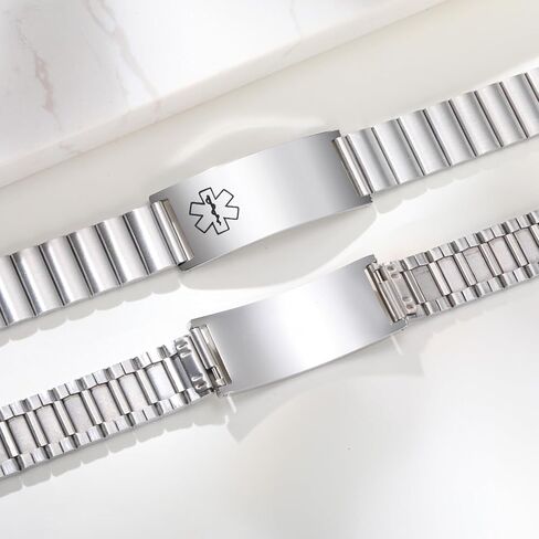 Medical Alert Bracelets Unisex Adult-Detachable Mḁgnⱸtic Strap Chunky Identification Bracelet Comfy Fit Stainless Steel Emergency ID Bar Tag 2025 Trendy Jewelry Gifts For Diabetic in Saudi Arabia