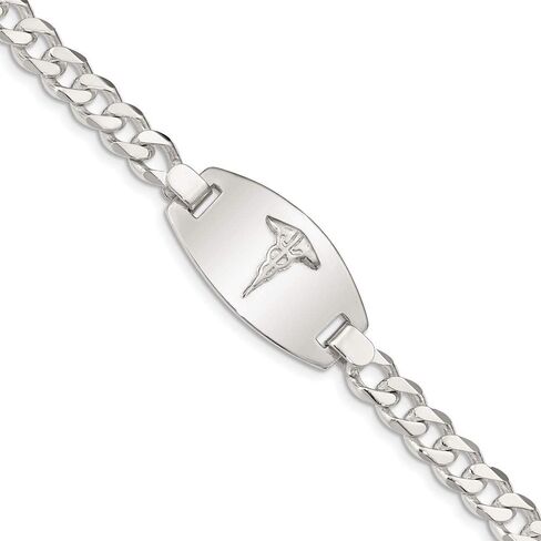 Polished Engravable Personalized Custom 925 Sterling Silver Medical Jewelry Curb Link Bracelet For Men or Women Length 8.25 inches Width 7 mm With Lobster Claw Clasp in Saudi Arabia