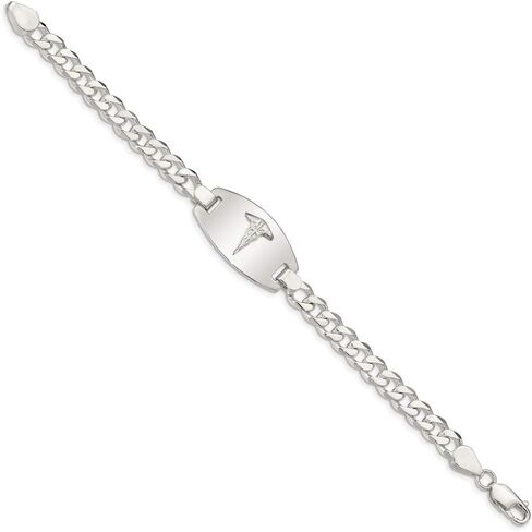 Polished Engravable Personalized Custom 925 Sterling Silver Medical Jewelry Curb Link Bracelet For Men or Women Length 8.25 inches Width 7 mm With Lobster Claw Clasp in Saudi Arabia