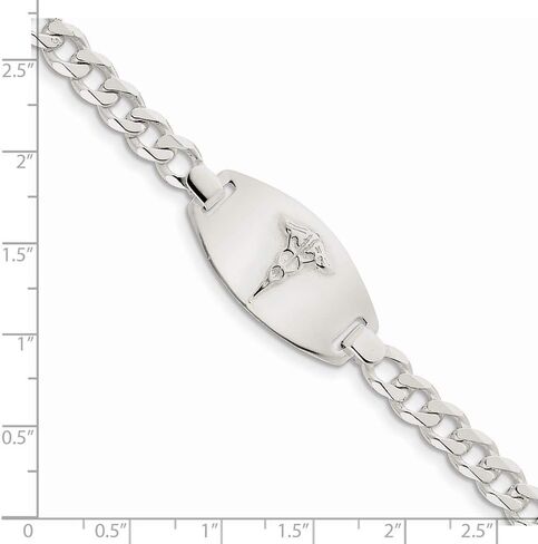 Polished Engravable Personalized Custom 925 Sterling Silver Medical Jewelry Curb Link Bracelet For Men or Women Length 8.25 inches Width 7 mm With Lobster Claw Clasp in Saudi Arabia