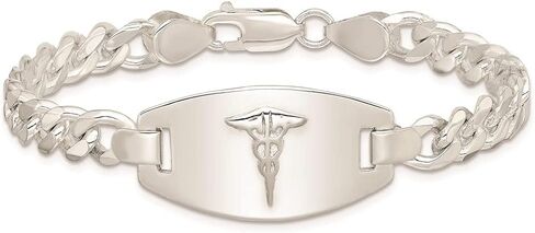 Polished Engravable Personalized Custom 925 Sterling Silver Medical Jewelry Curb Link Bracelet For Men or Women Length 8.25 inches Width 7 mm With Lobster Claw Clasp in Saudi Arabia