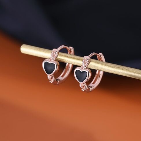 SLUYNZ Solid 925 Sterling Silver Black Heart Hoop Earrings for Women Teens Girls Heart Huggie Earrings Hoop in Saudi Arabia