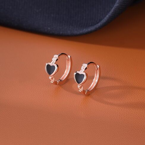 SLUYNZ Solid 925 Sterling Silver Black Heart Hoop Earrings for Women Teens Girls Heart Huggie Earrings Hoop in Saudi Arabia
