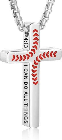 Baseball Bible Verse Cross Necklace for Boys Men, Stainless Steel Cross Pendant Chain Graduation Christian Religious Sports Jewelry Gifts for Son Kids Teenage Teen in Saudi Arabia