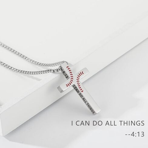 Baseball Bible Verse Cross Necklace for Boys Men, Stainless Steel Cross Pendant Chain Graduation Christian Religious Sports Jewelry Gifts for Son Kids Teenage Teen in Saudi Arabia
