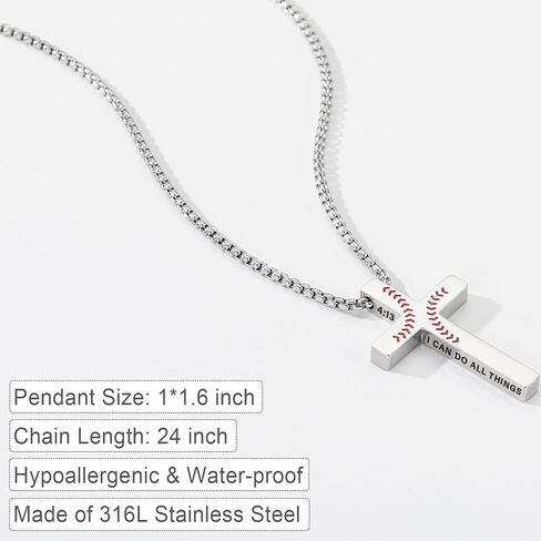 Baseball Bible Verse Cross Necklace for Boys Men, Stainless Steel Cross Pendant Chain Graduation Christian Religious Sports Jewelry Gifts for Son Kids Teenage Teen in Saudi Arabia