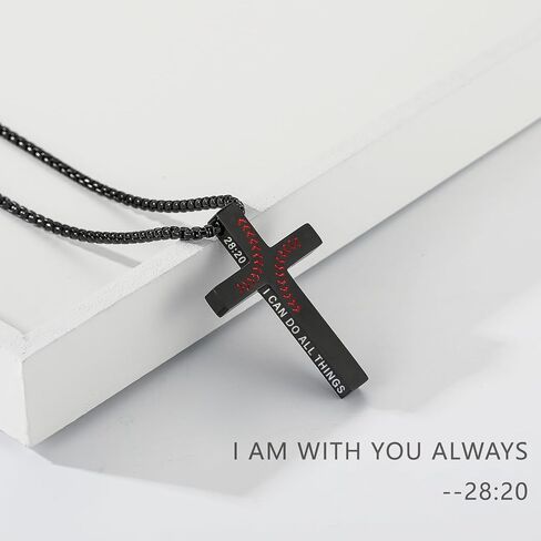 Baseball Bible Verse Cross Necklace for Boys Men, Stainless Steel Cross Pendant Chain Graduation Christian Religious Sports Jewelry Gifts for Son Kids Teenage Teen in Saudi Arabia