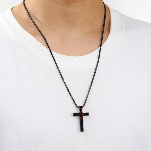 Baseball Bible Verse Cross Necklace for Boys Men, Stainless Steel Cross Pendant Chain Graduation Christian Religious Sports Jewelry Gifts for Son Kids Teenage Teen in Saudi Arabia