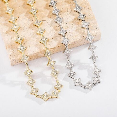 14K الذهب أكثر من 925 نجم مويسانيت النجم الفضي على شكل مربع ، تصميم قلادة تنس الهيب هوب ، فريدة من نوعها لعشاق الهيب هوب أو احتفالات خاصة ، هدايا لأبي in Saudi Arabia