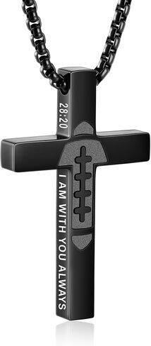 Football Game Day Cross Necklace for Boys Men, Cross with Bible Verse Stainless Steel Pendant Chain Football Gear Stuff Christian Religious Christmas Sports Jewelry Gifts for Son Teens Team in Kuwait
