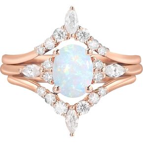 Kardy Natural Opal Moissanite Diamond Solid 10K/14K/18K Rose Gold 925 Silver Wedding Engagement Matching Ring set for Women with Certificate in Kuwait