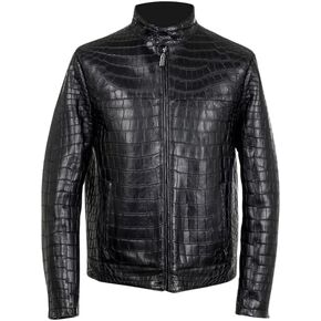 Men's Crocodile Print Embossed Genuine Leather Motorcycle Luxury Black Bomber Leather Jacket in Saudi Arabia