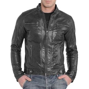 Mens Leather Jackets - Real Lambskin Café Racer Style Motorcycle Leather Jacket For Men in Saudi Arabia