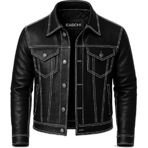 Men’s Distressed Brown Lambskin Leather Trucker Jacket - Men Genuine Vintage Motorcycle Biker Style Western Jackets in Saudi Arabia