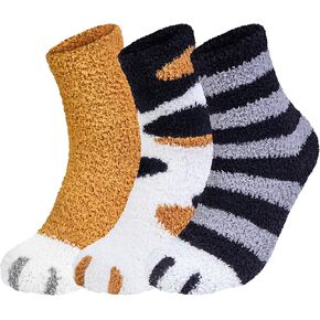 Loritta 3 Pairs Womens Fuzzy Socks Winter Warm Fluffy Soft Slipper Home Sleeping Cute Animal Socks in Kuwait