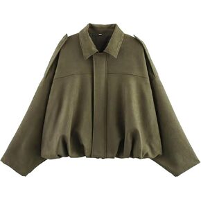 Women's Faux Suede Bomber Jacket Oversized Pilot Coats Fall Lapel Zip Up Motorcycle Streetwear Outerwear in Kuwait