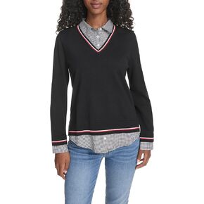 Tommy Hilfiger Women's Long Sleeve Button Up Collared Twofer Sweater in Saudi Arabia