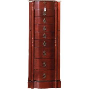 Hives and Honey Robyn Standing, Locking Antique Organizer with Mirror, 8 Drawers, Necklace Hooks, Anti-Tarnish Lining, Fully Assembled, Solid Wood Jewelry Armoire, 38"H x 14"W x 10"D, Cherry in Saudi Arabia