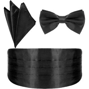 مجموعة ربطة القوس للرجال ، سهرة سوداء سوداء قابلة للتعديل cummerbund ، ربطة عنق ، ومنديل الجيب لحفلات الزفاف والأحداث الرسمية in Kuwait