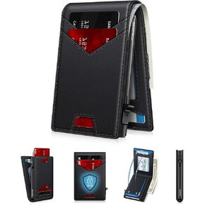 محفظة للرجال محفظة مع حامل البطاقة المنبثقة النحيف لبطاقة 12-14 ، حظر RFID BIFOLD BIFOLD SMART SMART ، حامل بطاقة الائتمان مع نافذة معرف وفتحة نقدية ، حالة بطاقة معدنية مدمجة ، هدايا للرجال in Saudi Arabia