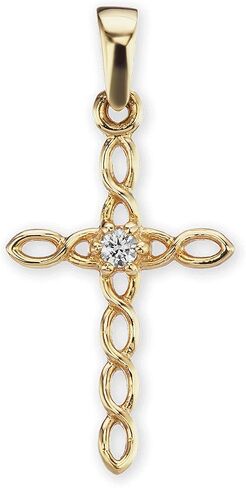 Genuine 585 14K Gold Filigree Cross Pendant with Diamond (25 x 12 mm) with Optional Chain (16, 18, 20, 24 inches available) in Saudi Arabia