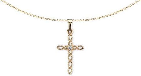 Genuine 585 14K Gold Filigree Cross Pendant with Diamond (25 x 12 mm) with Optional Chain (16, 18, 20, 24 inches available) in Saudi Arabia