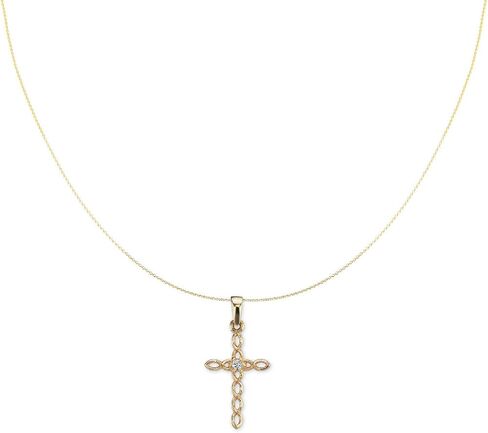 Genuine 585 14K Gold Filigree Cross Pendant with Diamond (25 x 12 mm) with Optional Chain (16, 18, 20, 24 inches available) in Saudi Arabia
