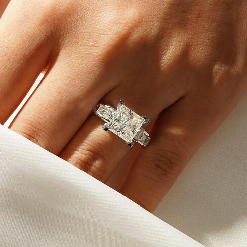 MSBLUE Moissanite Engagement Ring for Women, Staircase Princess Cut, Wedding Promise Ring in Saudi Arabia
