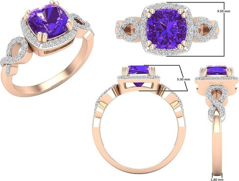 Dazzlingrock Collection 7mm Cushion Gemstone & Round White Diamond Halo Split Shank Engagement Ring, Available in Various Gemstones & Metal in 10K/14K/18K Solid Gold & 925 Sterling Silver in Saudi Arabia