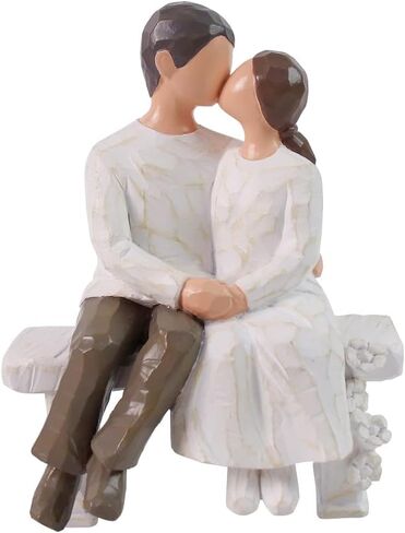 Romantic Couple Figurines in Love, Hand Painted Lover Statues Couple Sculptures to Remember Beautiful Moment - Best Gifts for Valentine's Day, Wedding Anniversary,Weddings - Bench Kissing in Saudi Arabia