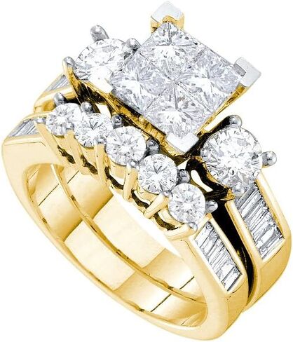 Sonia Jewels 14k Yellow Gold Princess Cut Diamond Bridal Wedding Engagement Ring Band Set 3.00 Cttw in Saudi Arabia