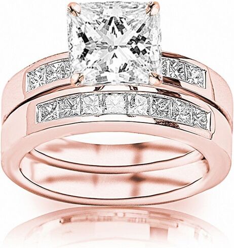 14K White Gold 1.5 Carat LAB GROWN DIAMOND Classic Channel Set Princess Cut Princess Cut Diamond Engagement Ring and Wedding Band Set (G-H Color VS1-VS2 Clarity 0.75 Ct Center) in Saudi Arabia