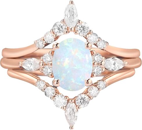 Kardy Natural Opal Moissanite Diamond Solid 10K/14K/18K Rose Gold 925 Silver Wedding Engagement Matching Ring set for Women with Certificate in Kuwait