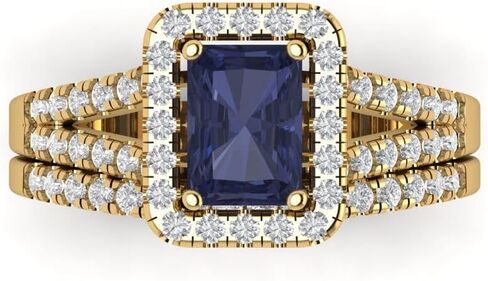 Clara Pucci 1.57ct Emerald Cut Blue Sapphire 14k White Gold Halo Solitaire with Accents Wedding Bridal Promise Ring Band Set in Saudi Arabia
