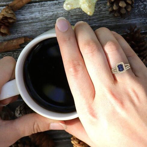 Clara Pucci 1.57ct Emerald Cut Blue Sapphire 14k White Gold Halo Solitaire with Accents Wedding Bridal Promise Ring Band Set in Saudi Arabia