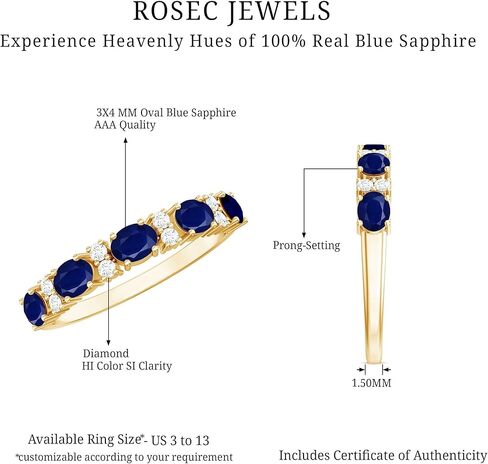 فرقة الزفاف الماس الياقوت الأزرق الحقيقي ، AAA Quality ، حلقة Sapphire East West for Women - مثالية للهدية in Saudi Arabia