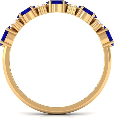 فرقة الزفاف الماس الياقوت الأزرق الحقيقي ، AAA Quality ، حلقة Sapphire East West for Women - مثالية للهدية in Saudi Arabia