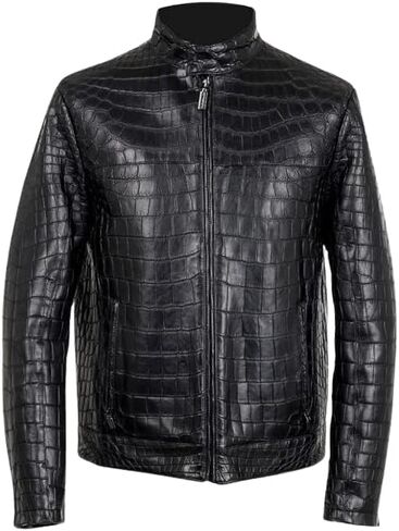 Men's Crocodile Print Embossed Genuine Leather Motorcycle Luxury Black Bomber Leather Jacket in Saudi Arabia