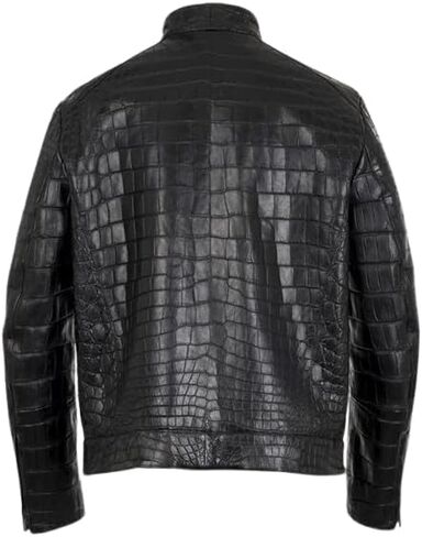 Men's Crocodile Print Embossed Genuine Leather Motorcycle Luxury Black Bomber Leather Jacket in Saudi Arabia