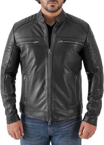Jild Vintage Cafe Racer Leather Jacket Men - Waxed Hand Waxed Lambbskin Leather Docket in Saudi Arabia