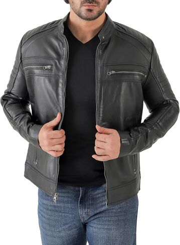 Jild Vintage Cafe Racer Leather Jacket Men - Waxed Hand Waxed Lambbskin Leather Docket in Saudi Arabia