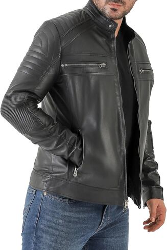 Jild Vintage Cafe Racer Leather Jacket Men - Waxed Hand Waxed Lambbskin Leather Docket in Saudi Arabia