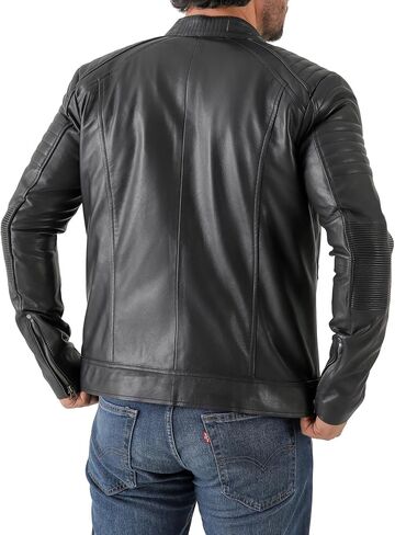 Jild Vintage Cafe Racer Leather Jacket Men - Waxed Hand Waxed Lambbskin Leather Docket in Saudi Arabia