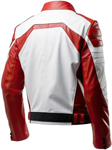 Men’s White Red Genuine Sheepskin Single Breasted Belted Comfortable Sporty Punk Racer Biker Motorcycle Leather Jacket in Saudi Arabia