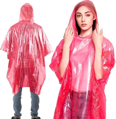 ABC Pack of 200 Red Dispipable Poncho ، حجم واحد. Ponchos polyethylene المطر للبالغين مع غطاء محرك السيارة. معطف المطر المقاوم للماء للمشي لمسافات طويلة ، ومتنزه ، والتخييم ، والسفر. خفيفة الوزن ، مضغوطة ، محمولة. in Kuwait