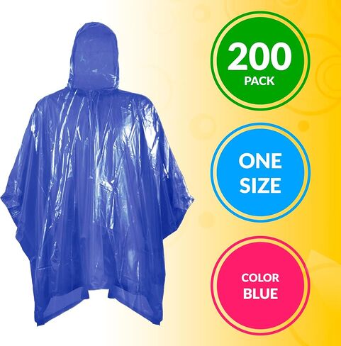 ABC Pack of 200 Red Disposable Rain Poncho, One Size. Polyethylene Rain Ponchos for Adults with Hood. Waterproof Raincoat for Hiking, Park, Camping, Travelling. Lightweight, Compact, Portable. in Saudi Arabia