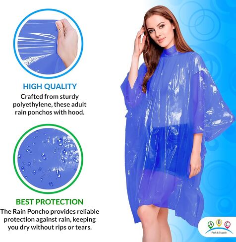 ABC Pack of 200 Red Disposable Rain Poncho, One Size. Polyethylene Rain Ponchos for Adults with Hood. Waterproof Raincoat for Hiking, Park, Camping, Travelling. Lightweight, Compact, Portable. in Saudi Arabia